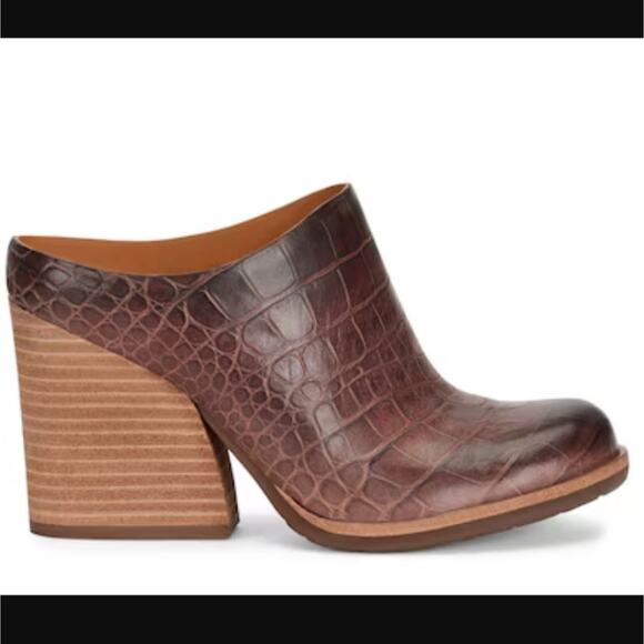 NWOT Kork-Ease Challis Genuine Leather Heeled Mule in Dark Brown Croc Print Sz 7 - Picture 4 of 15